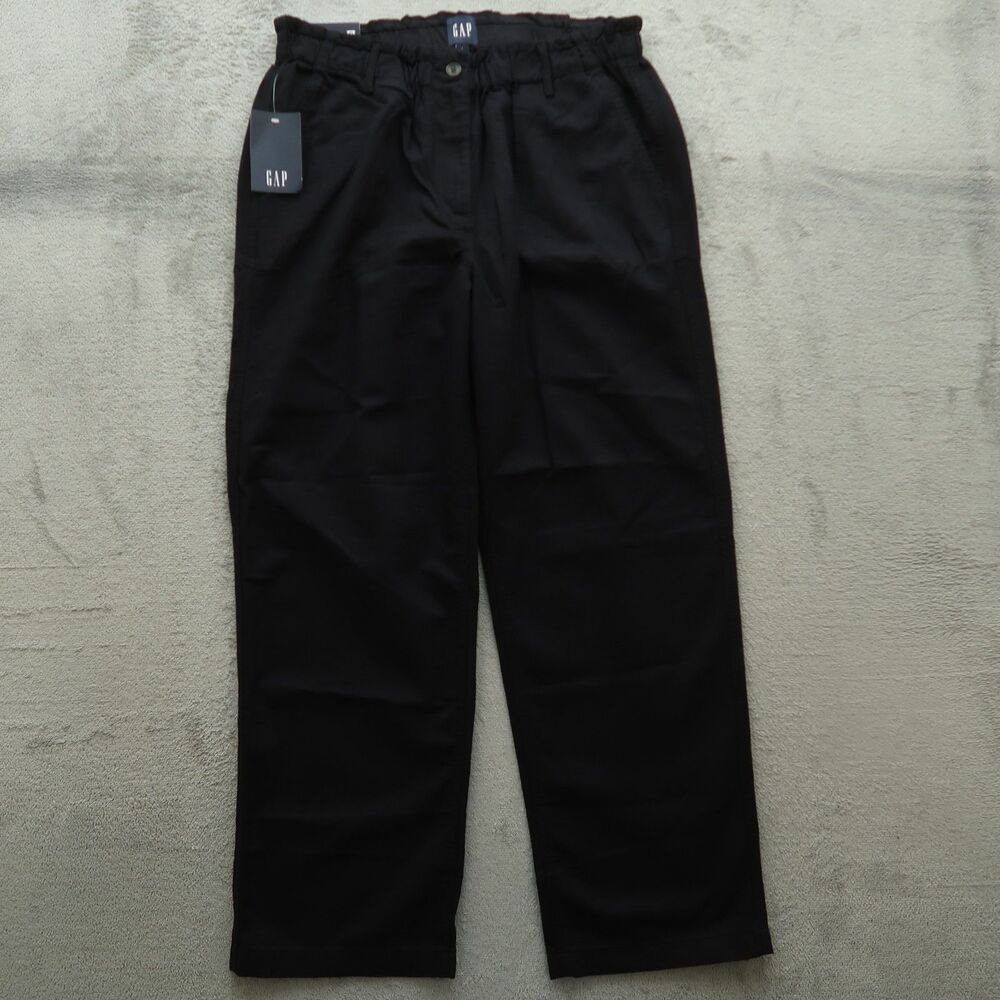 Gap Pants Women's Size Large Black Elastic Waist Twill Straight 30" Inseam NWT
